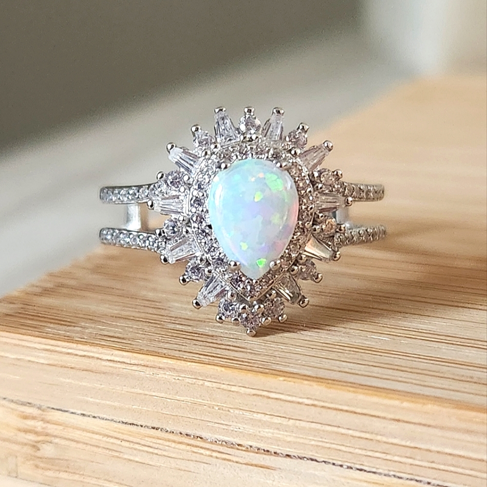 NWT Ryze Lab-Created White Opal and White Frost CZ .925 Sterling Silver Ring